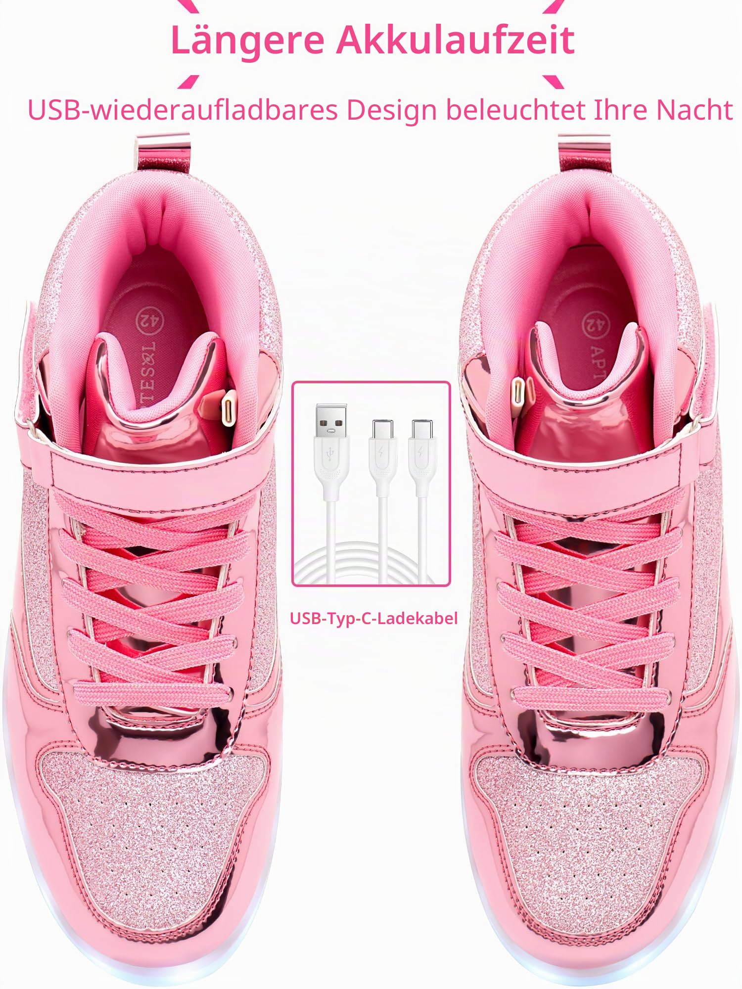 APTESOL Unisex High Top Mode Sneaker mit Spiegelmetall-Optik und Glitzerdetails – Verstellbarer Klettverschluss, Glänzende Freizeit & Partyschuhe für Männer und Frauen