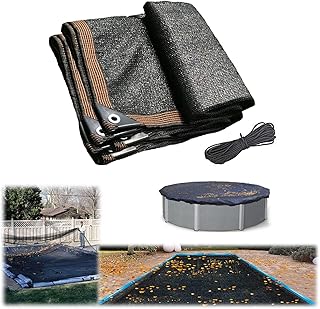 Fine Mesh Pool Leaf Net Cover, Rectangle Swimming Pool Covers for Inground or Above Ground Pools 16 x 32ft, Winter Autumn Pool Safety Cover with Grommets & 10m Rope, Lightweight & Easy to Store, Black