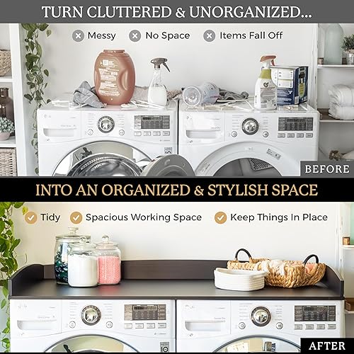 Miniatura 3 de Nedura Encimera de lavadora y secadora con almohadillas antivibración y rieles de borde curvo, encimera de lavandería de bambú premium, encimera de