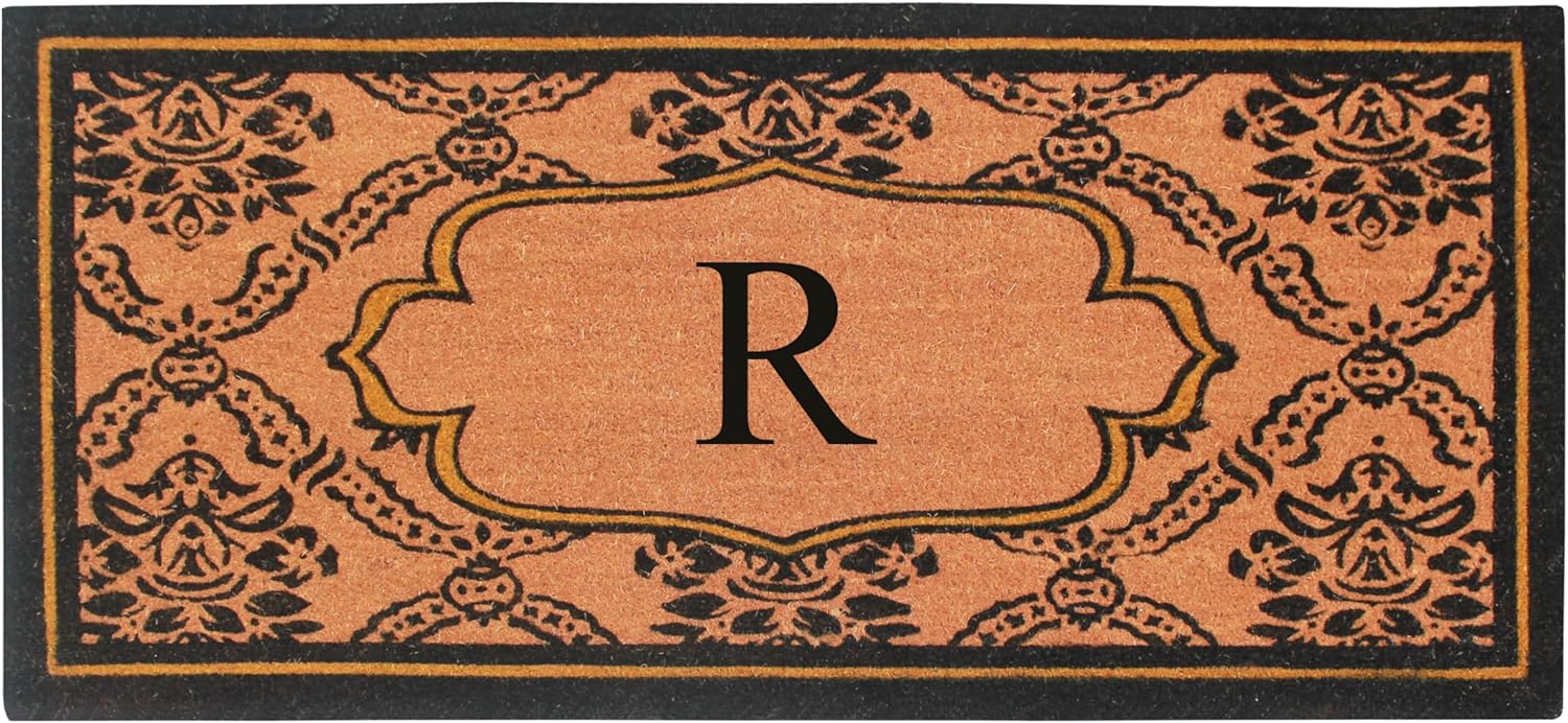 A1HC Natural Coir Monogrammed Doormat Anti-Shed Treated Durable Front Door Mat for Outside Entrance, Heavy Duty, Thin Profile, Easy to Clean, Long Lasting, Entrymat, 30" x 60" - R