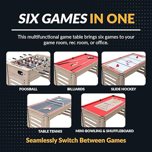 Miniatura 3 de Hathaway Madison - Mesa multijuego 6 en 1 de 54 pulgadas, ideal para salas de juegos familiares, incluye billar, futbolín, hockey deslizante, tenis