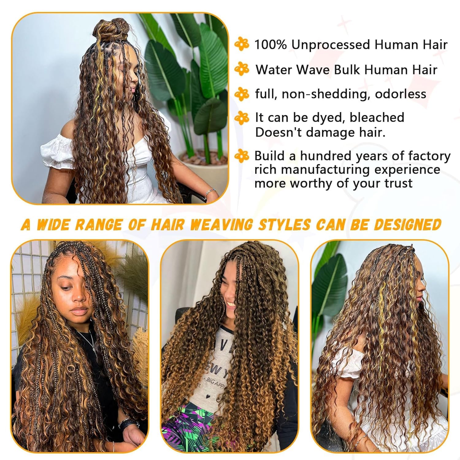 Amazon.com : Human Braiding Hair Water Wave Bulk Human Hair  display picture 1