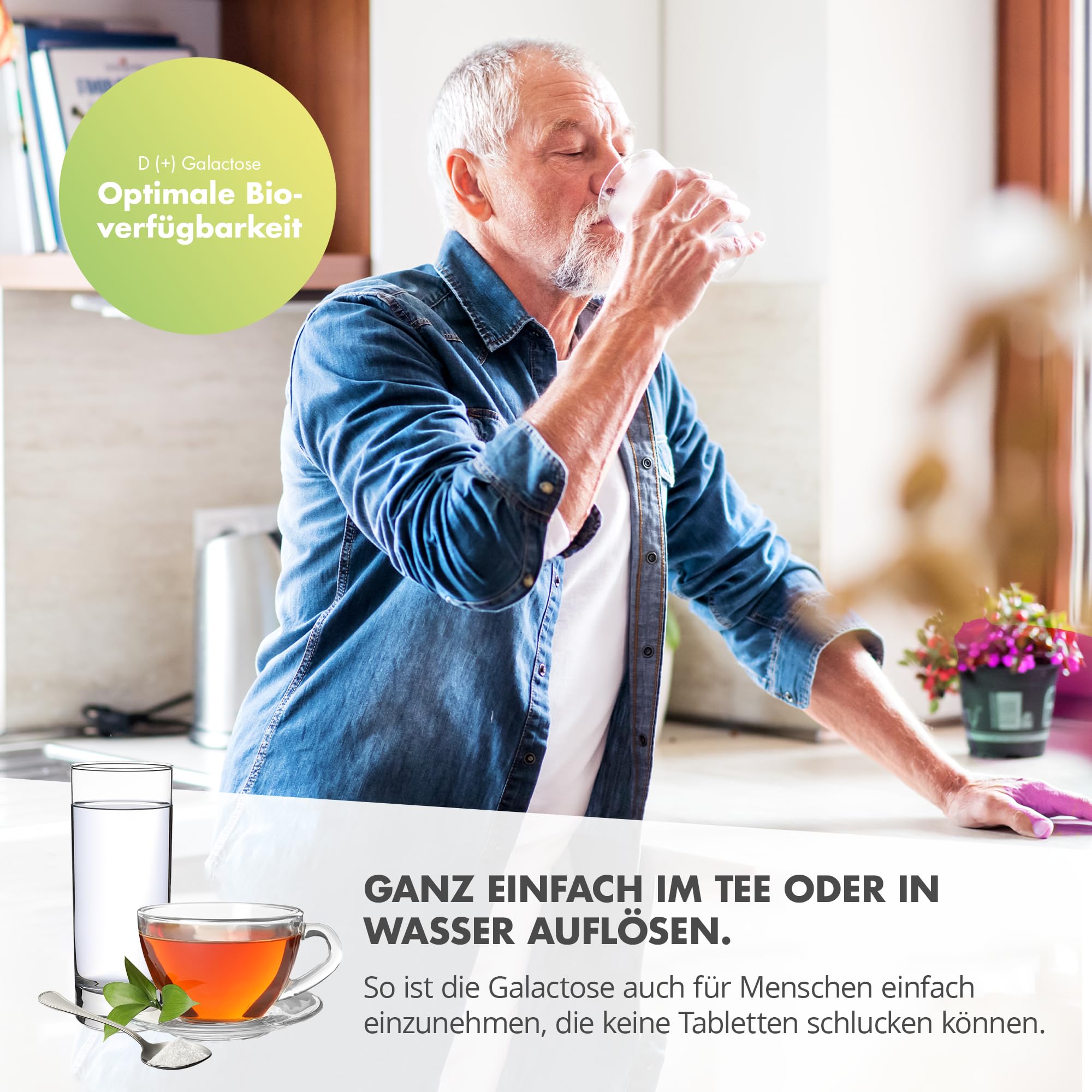 D+ Galactose Pulver 1000 g - Deutsche Qualität, hochrein > 99% ohne Zusätze & Gentechnik, vegetarisch, mit Messlöffel - Schleimzucker, Einfachzucker | Nutritec