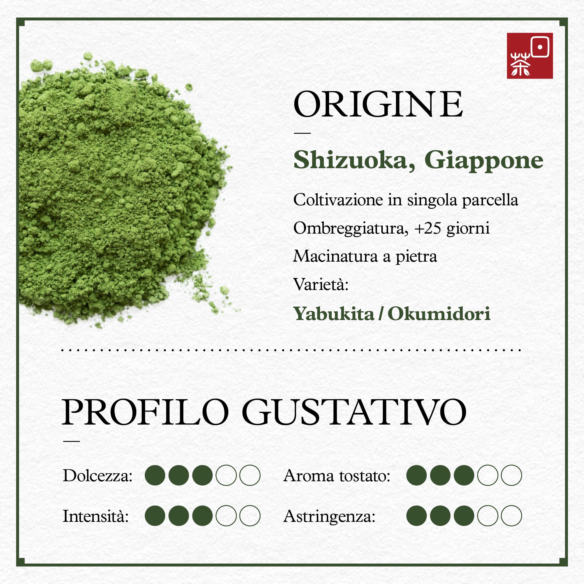 Ocha & Co. Itsumo Matcha - Grado Classico - Matcha Giapponese di Prima Raccolta in Polvere - Macinato Tradizionalmente a Pietra, 100g