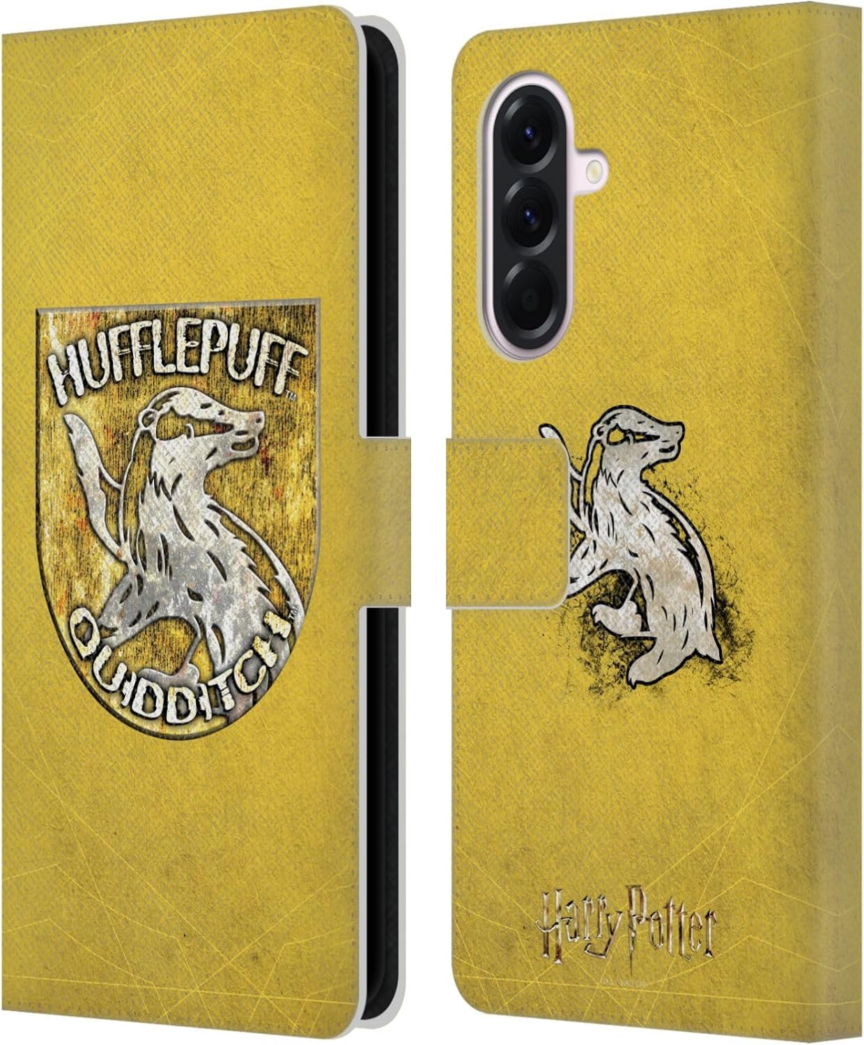 Head Case Designs Officially Licensed Harry Potter Hufflepuff Quidditch Badge Prisoner of Azkaban V Leather Wallet Case Compatible with Samsung Galaxy A56 5G