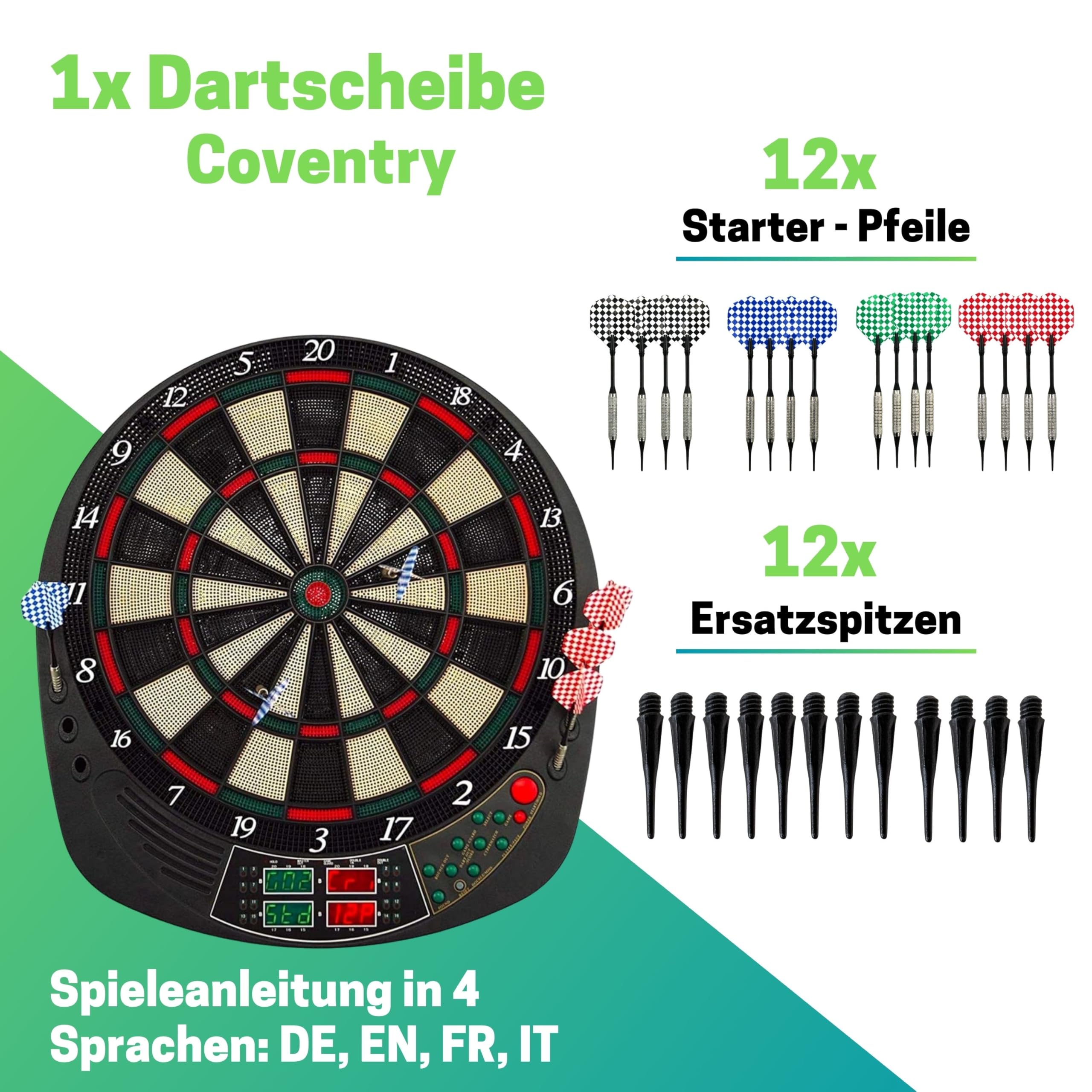 Best Sporting Dartscheibe elektronisch Coventry I Dartscheibe elektronisch mit LED-Anzeigen I E-Dartscheibe mit 12 Dartpfeilen & Ersatzspitzen I hochwertiger Dartautomat für 16 Spieler