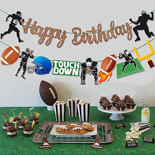 Miniatura 7 de Pancartas de fútbol con temática de cumpleaños con temática de fútbol, decoración de fiesta de cumpleaños de jugador de rugby, 2 piezas, decoración