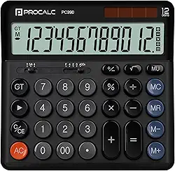 CALCULADORA DE MESA GRANDE 12 DIG. PROCALC, VISOR GRANDE, DUAL POWER, PRETA