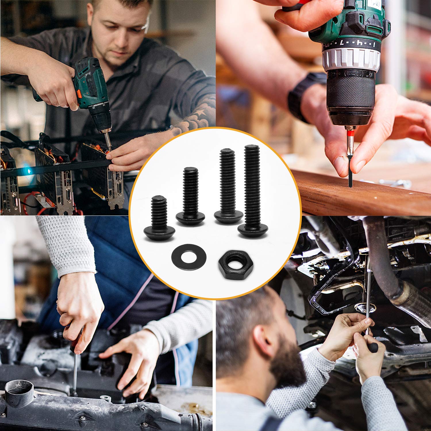 1225-częściowy zestaw śrub cylindrycznych ze stali węglowej M2 M3 M4 M5 z łbem soczewkowym z łbem sześciokątnym z nakrętkami, podkładkami i kluczami imbusowymi w skrzynce asortymentowej VIGRUE