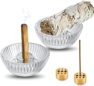 Kanpura 3.3" Round Glass Incense Holder for Sticks with 9 Holes - Ash Catcher for Home, Office, SPA Decor (Clear)