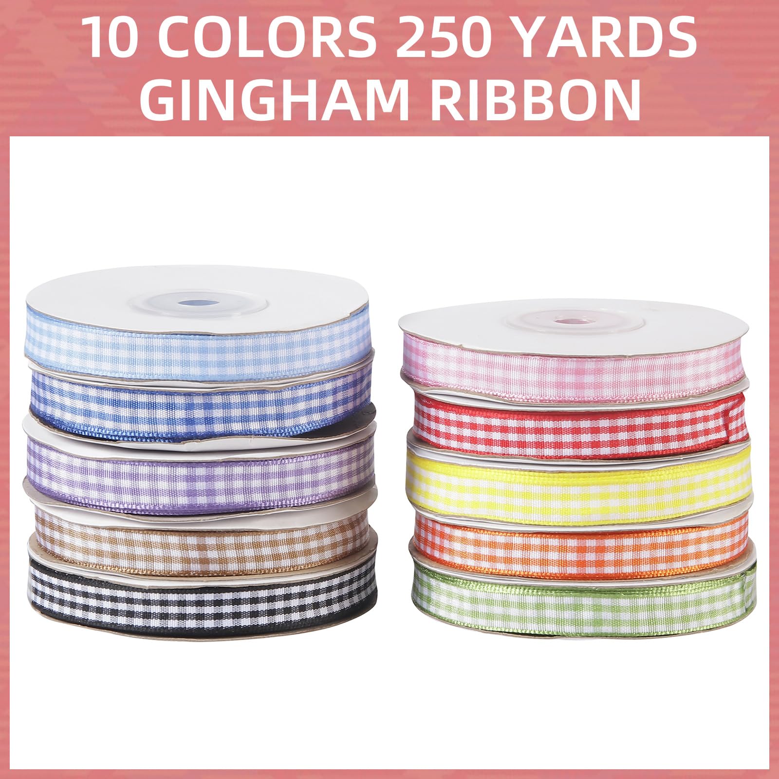 250 Ribbon Snapklik.com : 10 Color 250 Yards Gingham Ribbon 3/8 Inch X 25 Yard ...