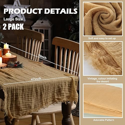Miniatura 2 de Patelai 2 piezas de camino de mesa de Navidad de 47 x 70 pulgadas, camino de mesa de arpillera, camino de mesa rústico, accesorios para fiesta de