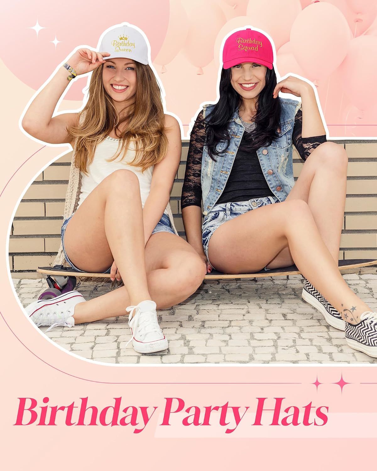 Jecery 6/10 Pcs Birthday Squad Hats Cap for Women Girls, Adjustable Birthday Queen Squad Baseball Cap for Party Favor