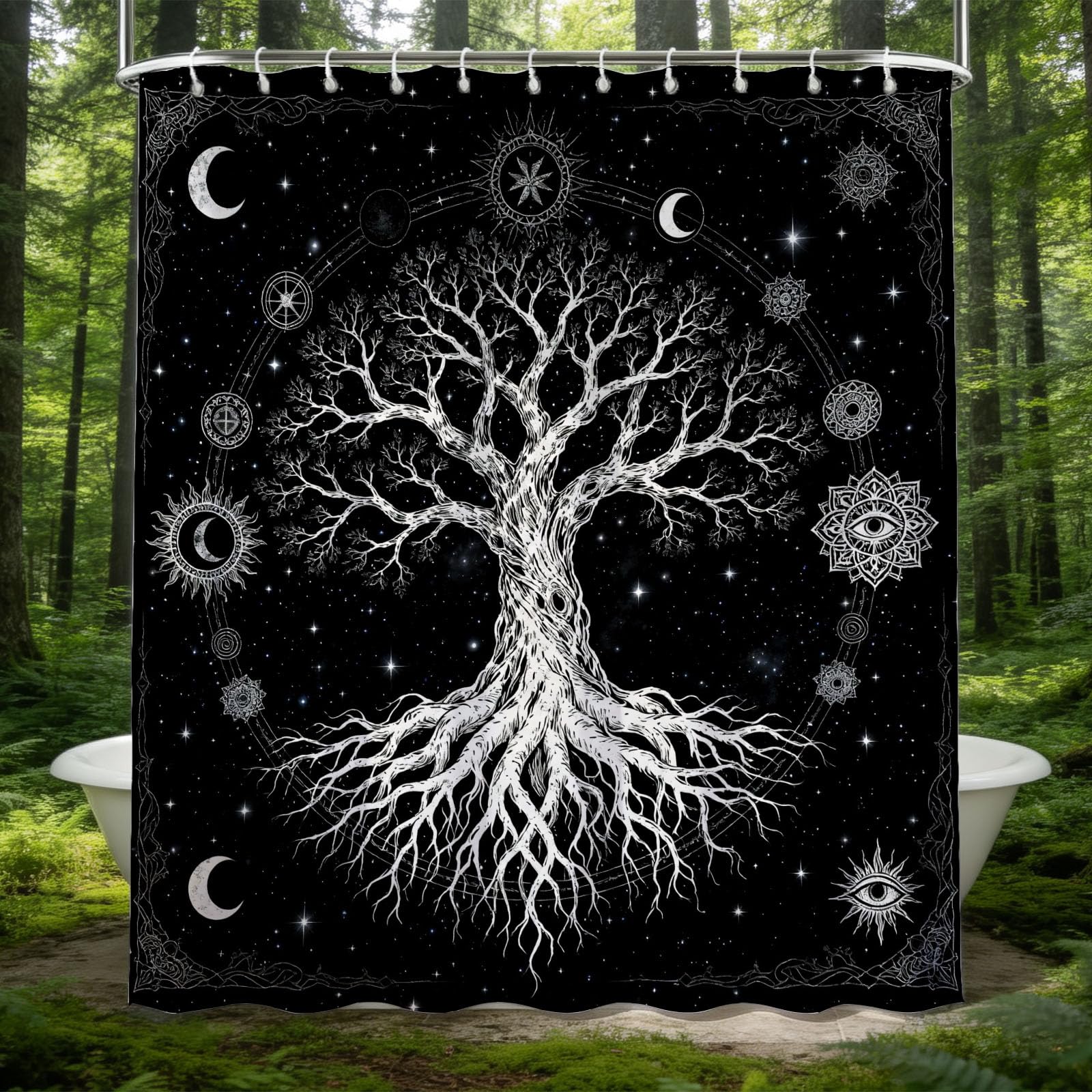 Hongduo 3D Tree Of Life Illustration Shower Curtain for Stalls Bathtubs Mystical Bathroom Decor Shower Curtain Set Polyester Fabric Waterproof 180x180cm/71X71 Inch with Hooks
