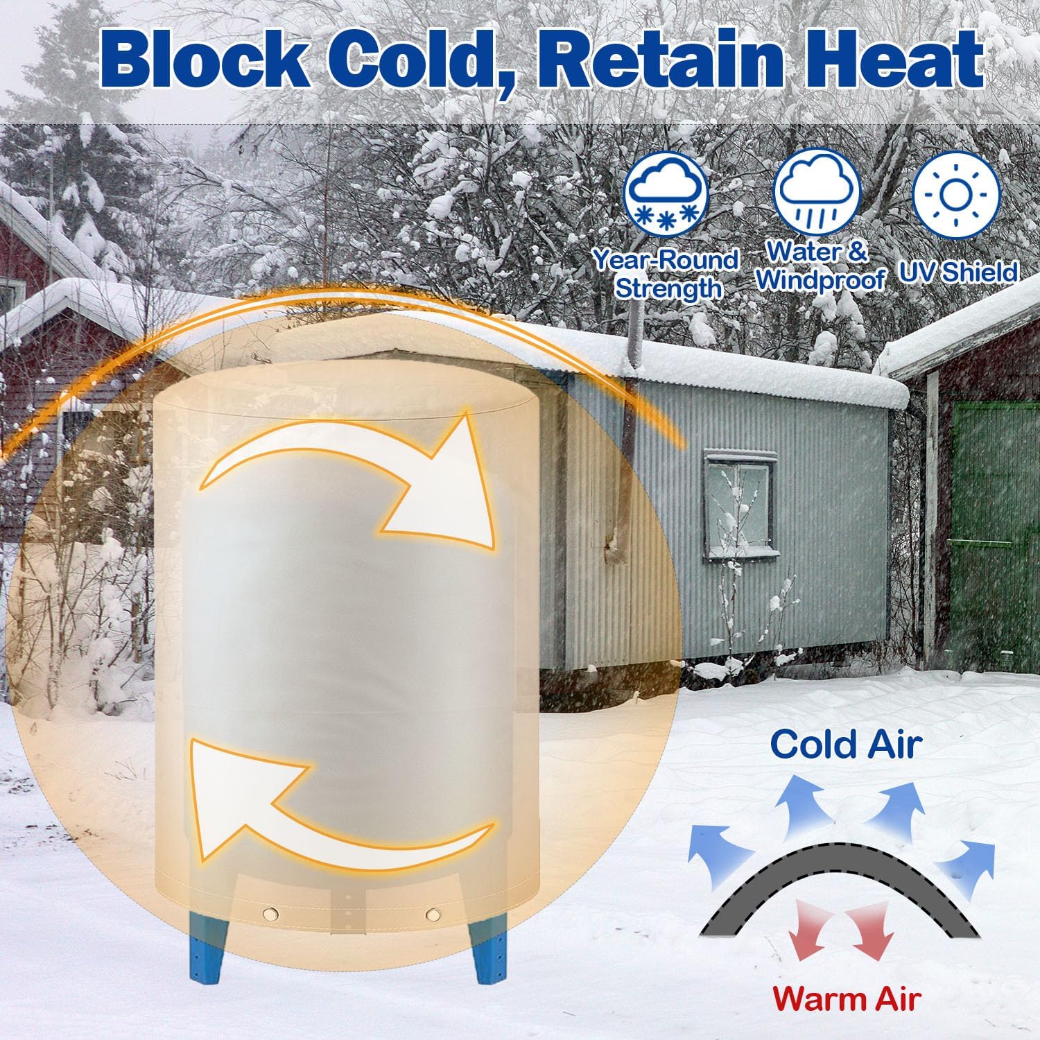 Round Water Pressure Tank Cover, 24"D x 34"H, 3-Layer Insulated Well Pump Cover for Winter Freeze Protection, Water Well Tank Cover for Outdoor & Yard, Well Tank Cover Freeze Proof Insulation 24"Dia x 34"H Beige