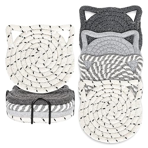 Whaline Cat Ears Coaster Set Cat Ear Shape Handmade Braided