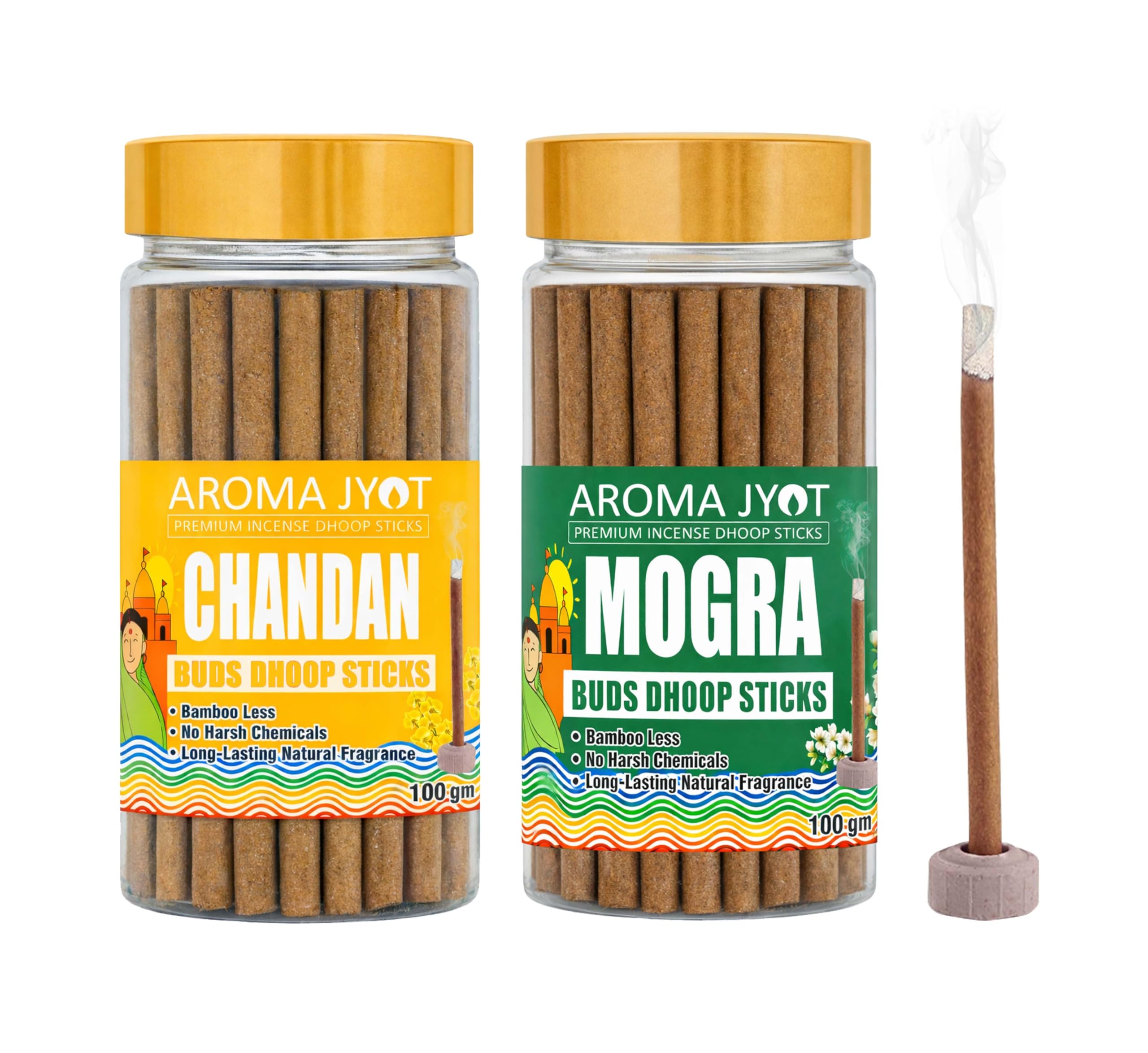 Dhoop Sticks Combo Pack 100gm Each with Holder Stand | Premium Bamboo Less Incense Sticks | No Charcoal, dhupbatti Long Lasting Natural Fragrance for Puja, Meditation & Home Freshener-image-33
