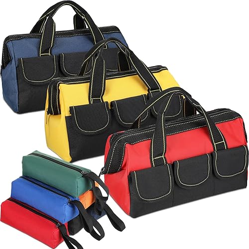 Sanwuta 9 bolsas de herramientas para hombres, 3 bolsas de herramientas de boca ancha resistentes y 6 bolsas pequeñas impermeables para