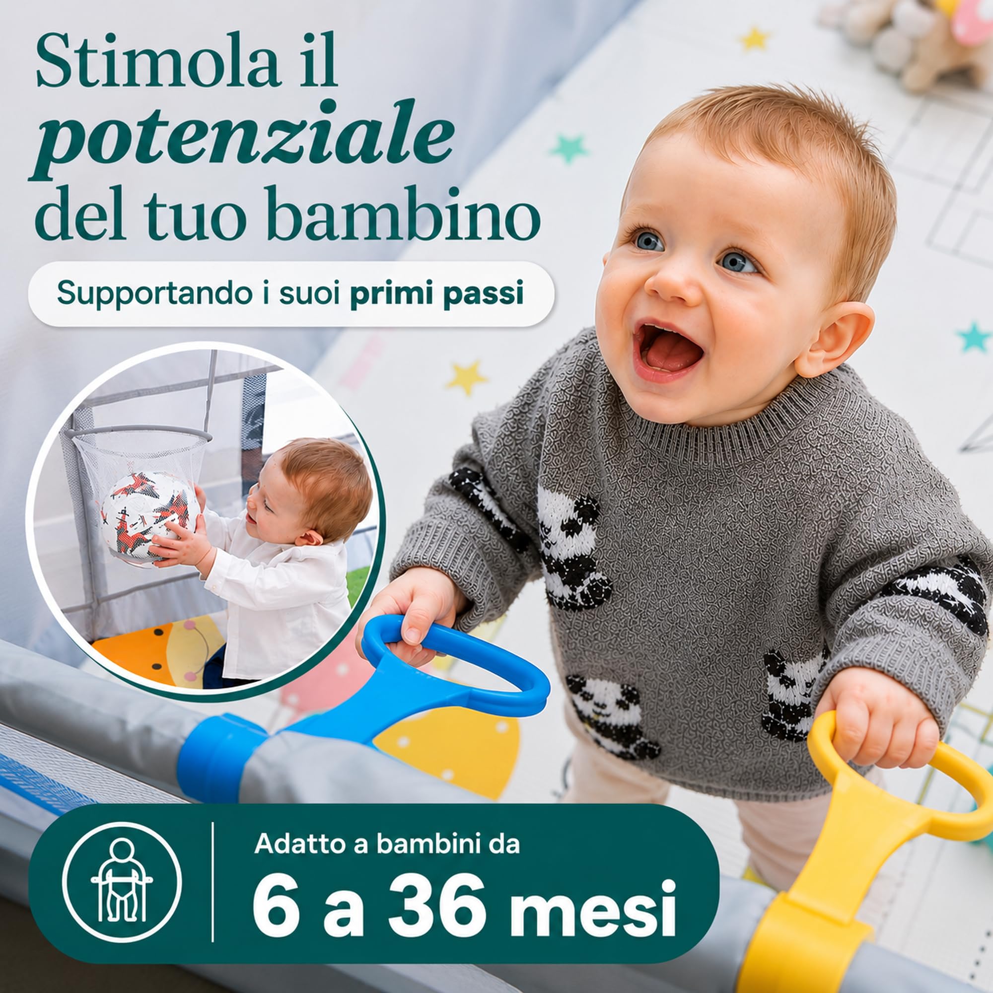 PARVULI Box per Bambini Pieghevole 120x120 cm Recinto per Bambini in Ferro Struttura Stabile, Box Neonato con Tappeto Morbido Imbottito e Rete Traspirante - Animali