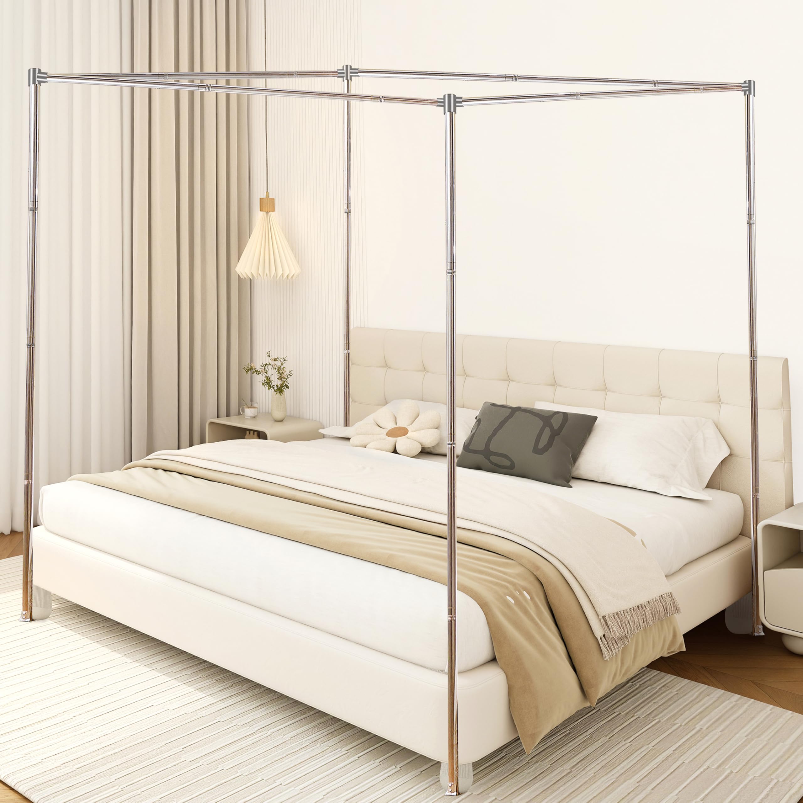 Mosqutent Stainless Steel Canopy Bed Frame Twin Size, Sturdy Post Poles Thicken Twin Size Canopy Frame for Metal Bed Wood Bed Bedroom Decor