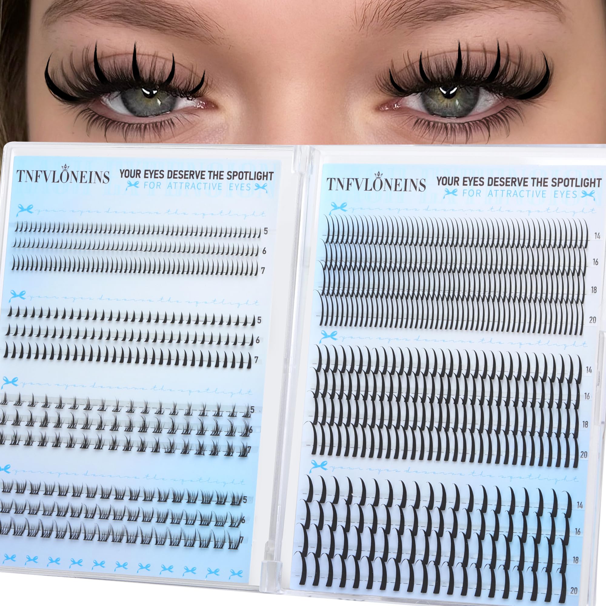TNFVLONEINS Lash Clusters with Spikes Bottom Eyelash Clusters 776PCS Wispy Clusters Eyelash Extensions Manga Individual Lashes Natural Lash Extension