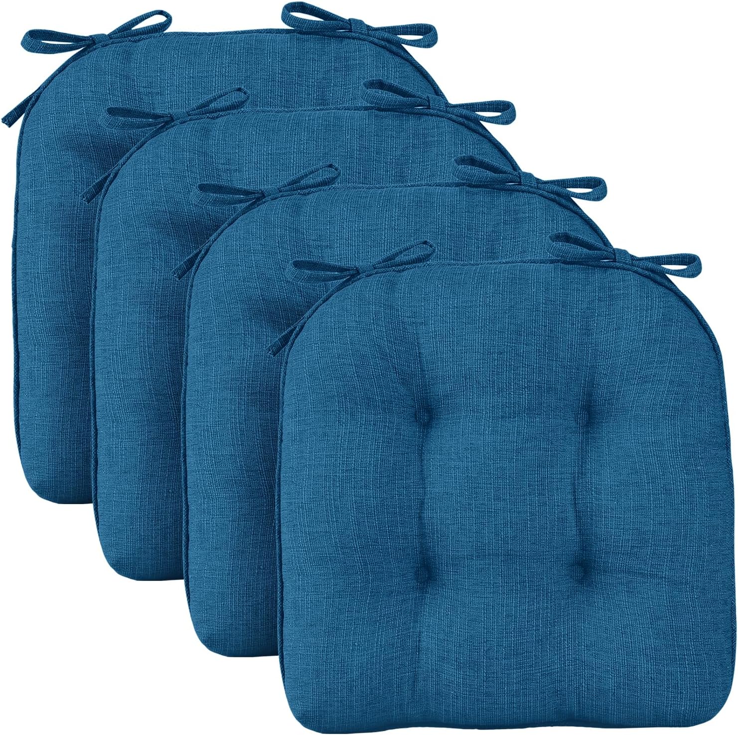 wellsin chair cushions for dining chairs, non-slip kitchen chair pads with ties, tufted shredded foam kitchen chair cushions set of 4, 15.5" x 15.5", turquoise turquoise 4 pack