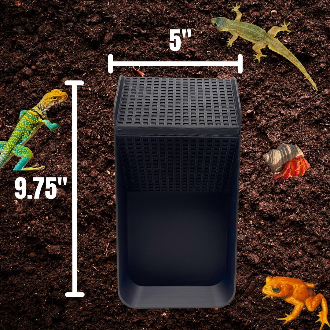Hermit Crab, Lizard, Turtle, Amphibian XL Watering Pool | Platform Pool Accessory with Access Ramp for Pet Habitats | 9.75" x 5" | Made in USA (X-Large) (Salt + Fresh, Black)