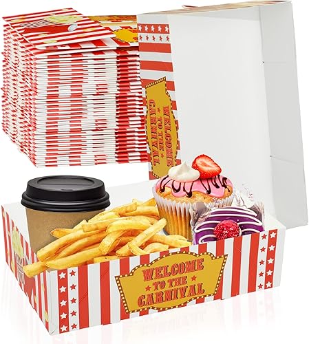 60 unidades de suministros para fiesta de carnaval, 4 cajas de comida de esquina, bandejas de aperitivos de noche de películas, bandejas de papel