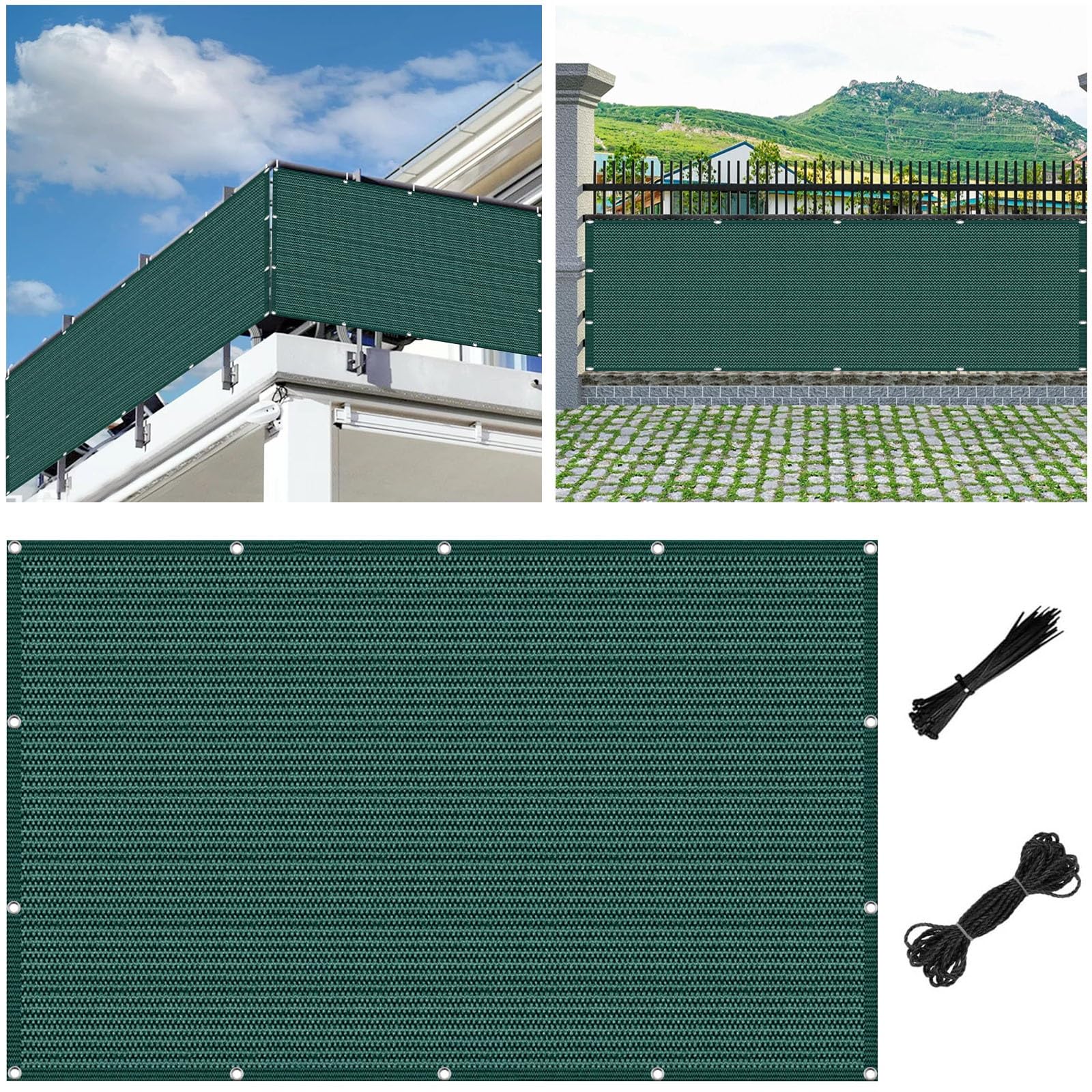 Protection brise-vue balcon anti-UV et vent, bâche respirante 85x825 cm