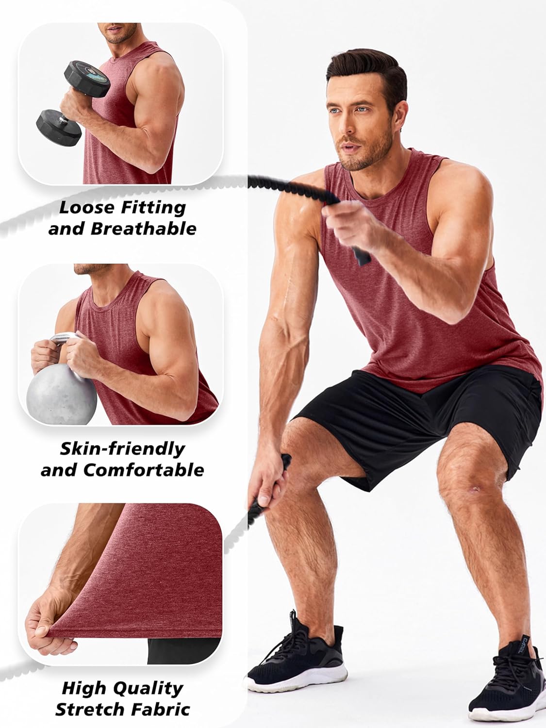 PINSPARK Men's Tank Tops Quick Dry Summer Workout Muscle Shirt Athletic Casual Sleeveless Shirts for Bodybuilding Beach Gym - Image 4