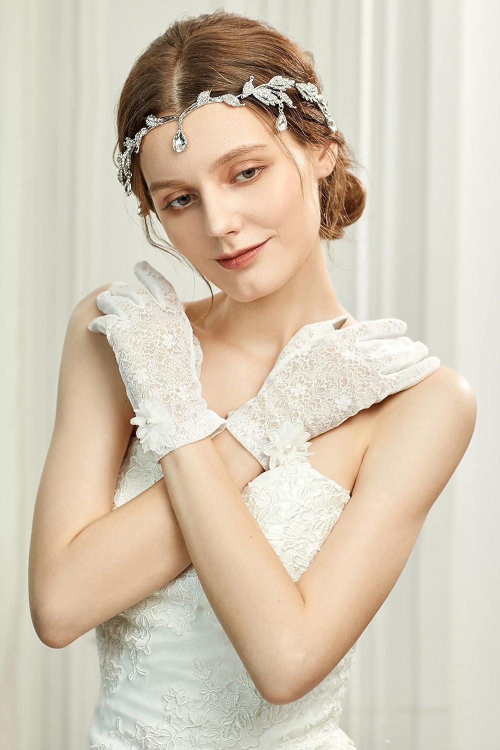 BABEYOND Crystal Leaf Wedding Diadem Headband Bridal Bridesmaid Forehead Band Rhinestone Bridal Tiara Crown with Gift Box - Image 5