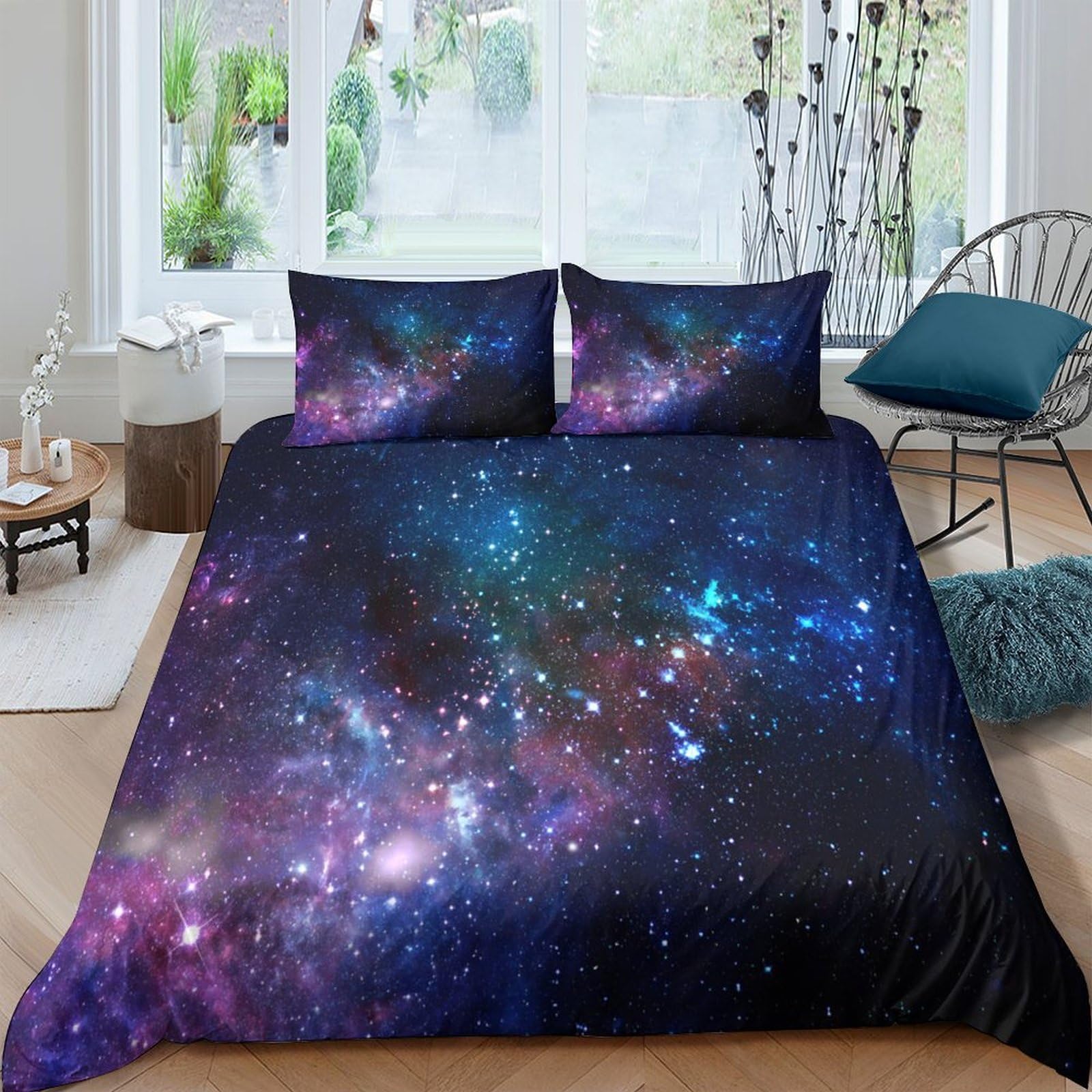 GPLZQXKJNH 3D Printed Galaxy Starry Sky Duvet Cover Set Microfiber Soft Breathable Cosmic Nebula Bedding with 2 Pillowcases Single（135x200cm）