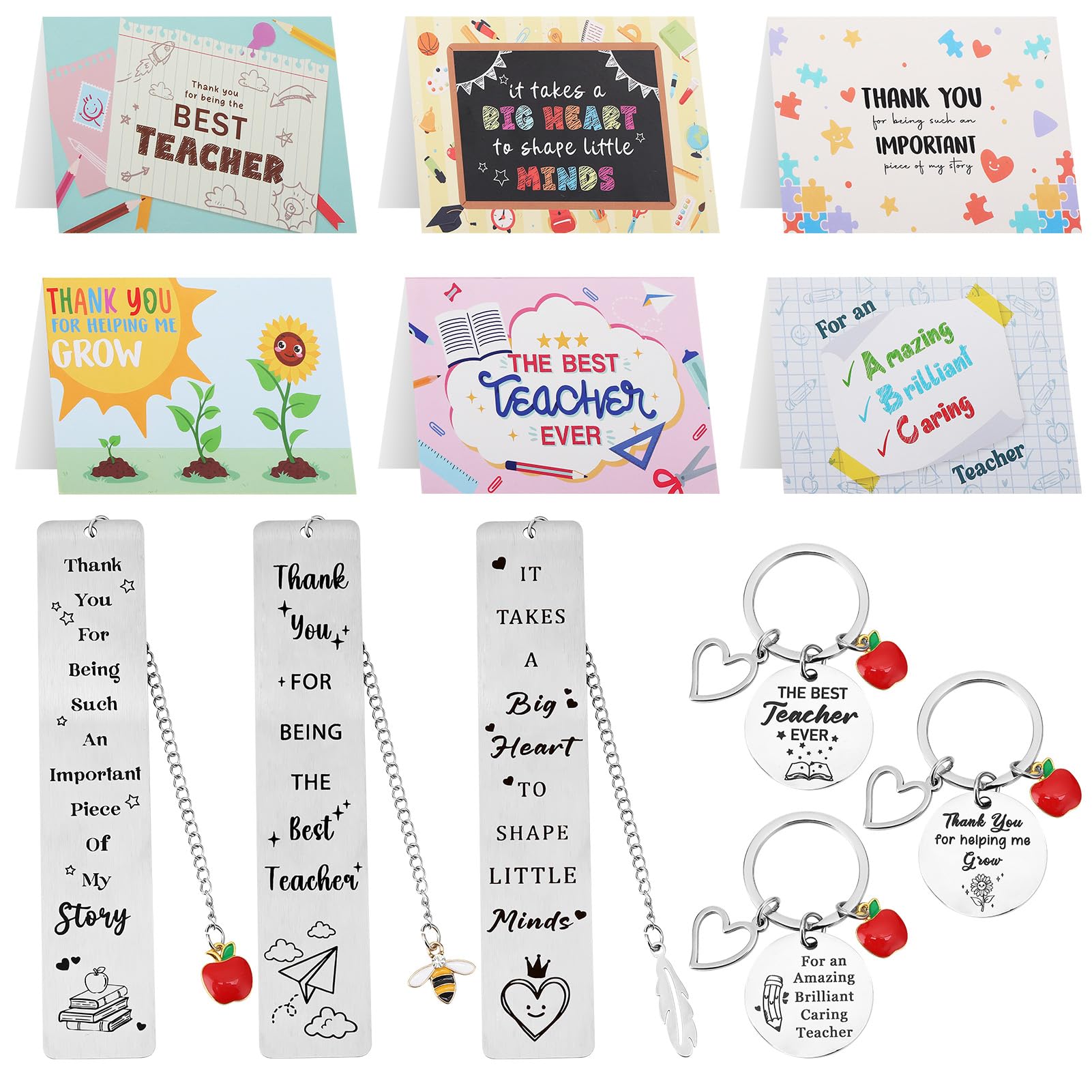 Candcamp Teacher Gifts for Women Men Thank You Cards and Keyrings, Bookmarks with Envelopes,Leaving Present Appreciation Retirement Gifts for Teachers Friends Coworkers