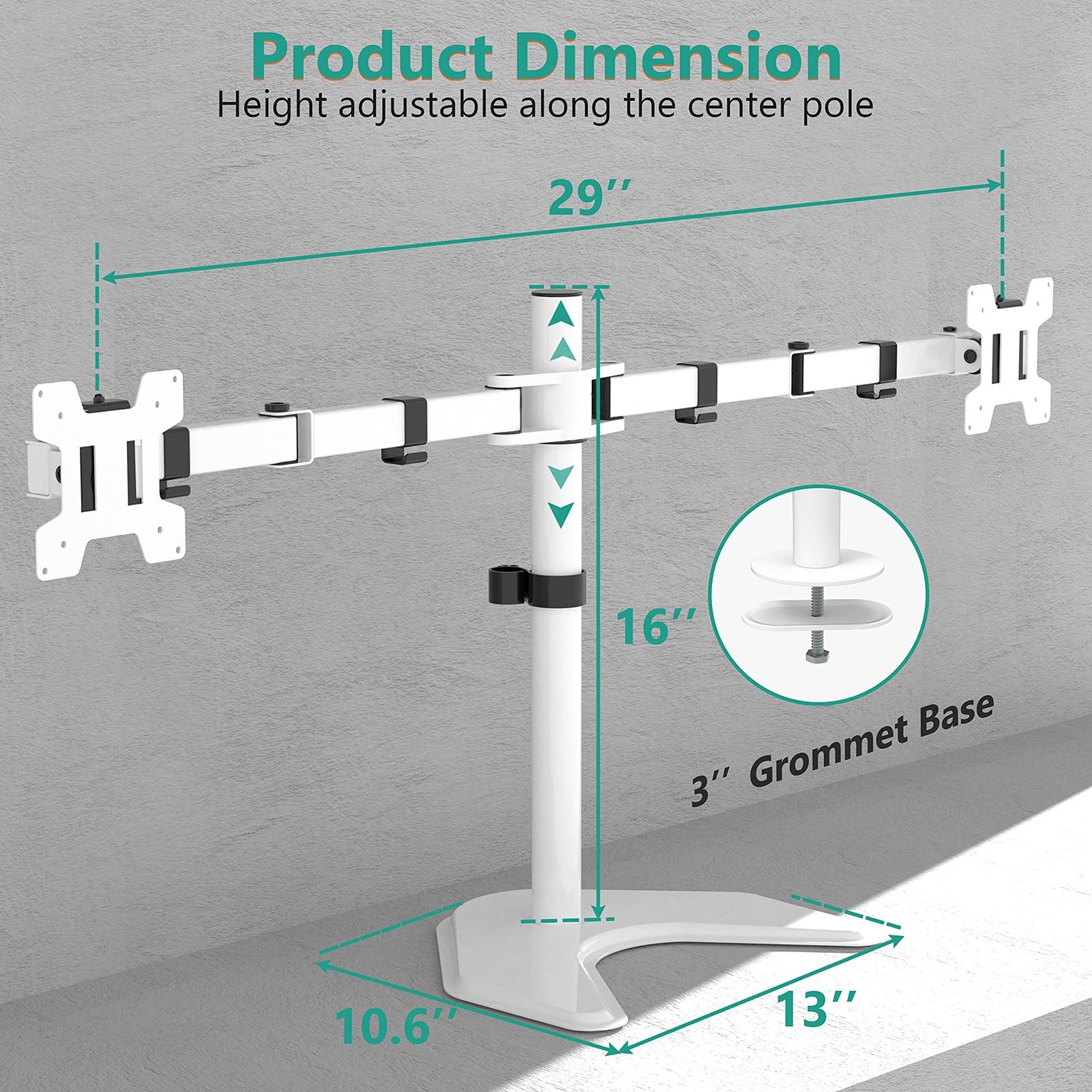 Supporto for Monitor A Doppio Schermo, Braccio Robotico Bianco, Base Mobile A Sbalzo for Computer Desktop 2 in 1, Nessuna Foratura Richiesta, Adatto for TV da 14-27 Pollici(White)