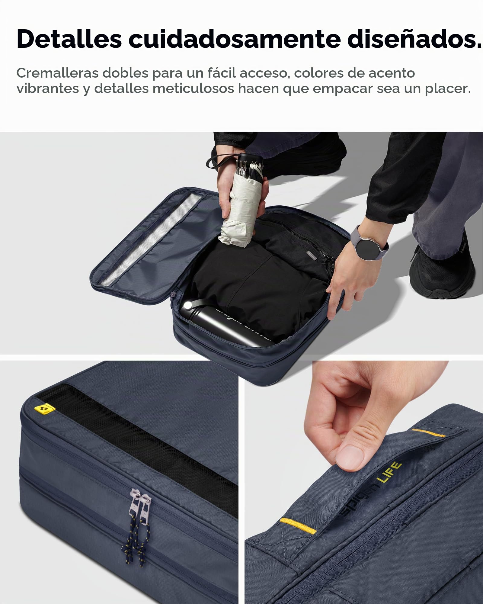 Spigen Life Organizador de Maleta Compression Packing Cubes Organizadores Maletas de Viaje Expandibles Organizador de Equipaje Impermeable, 2 piezas (L1+L1) - Gris oscuro
