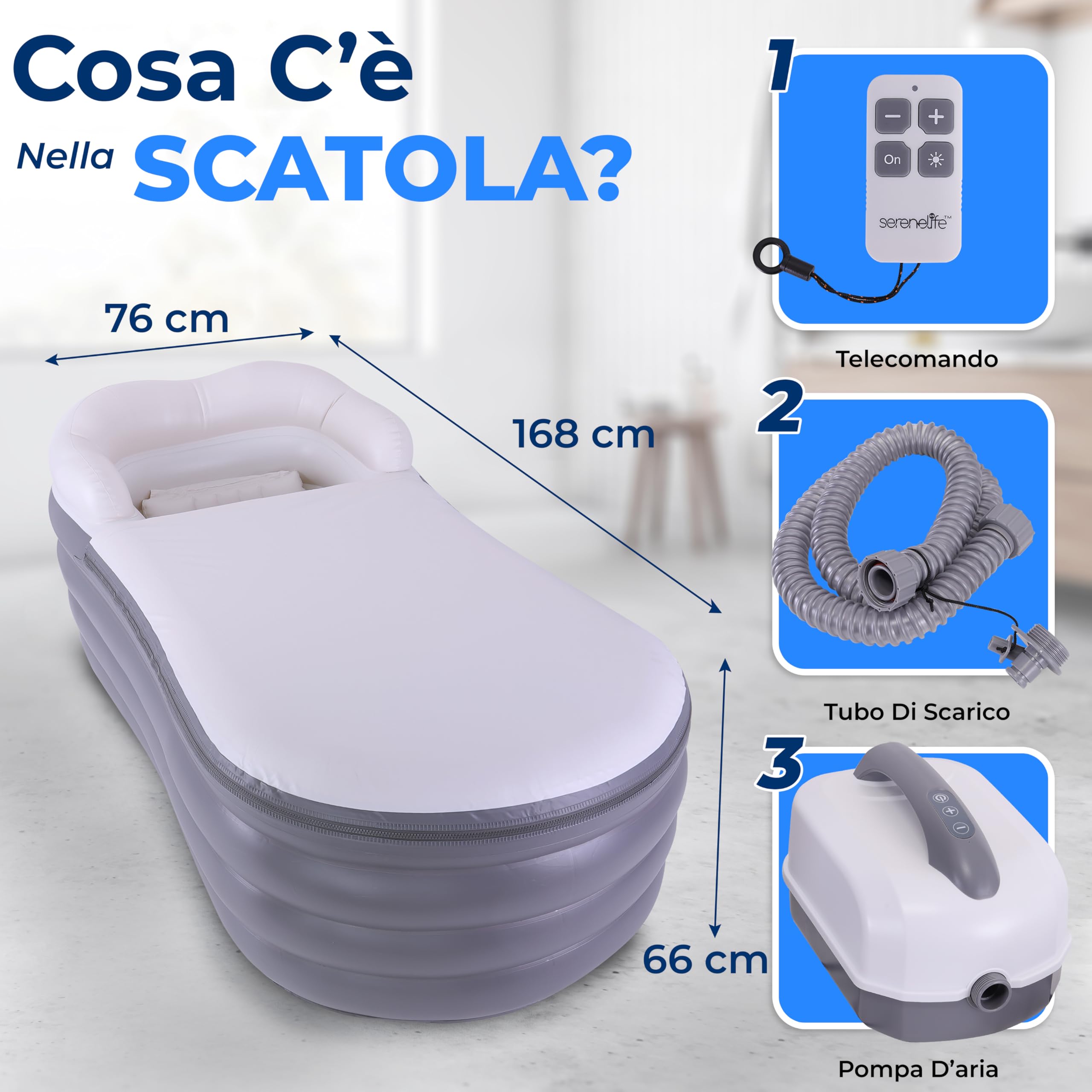SereneLife Vasca da Bagno Gonfiabile con Materassino Idromassaggio, Idromassaggio da Esterno/Interno, Cuscino e Braccioli, Portabicchieri, Telecomando Luci LED, Spa Portatile per Relax fino a 86 kg