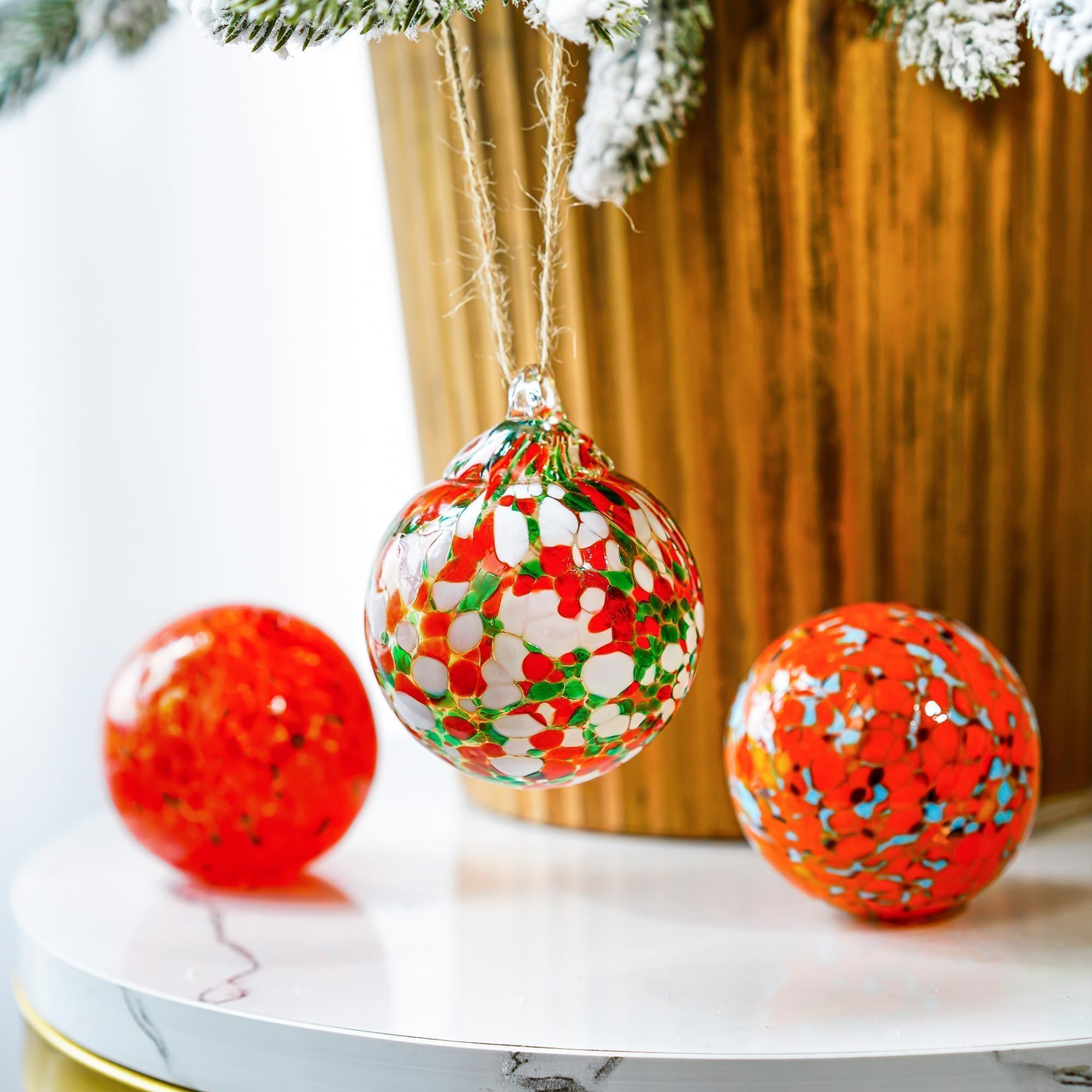 Juego de 3 bolas decorativas de cristal para colgar en Navidad, bolas de brujas, bolas de cristal soplado a mano para decoración de árbol de Navidad