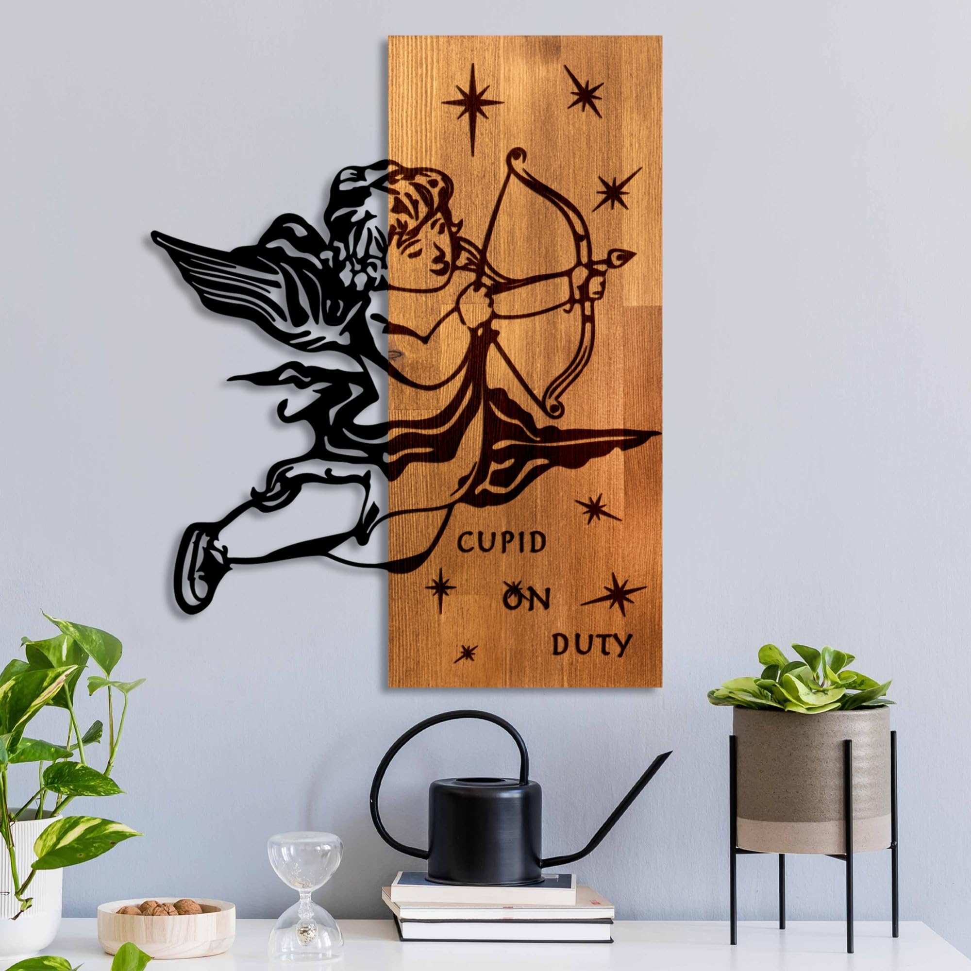 Elegant Decorative Wooden Wall Accessory, Walnut & Black, 47 x 58 x 3 cm, 50% Wood (3 cm) & 50% Metal (1.5 cm), Unique Design for Stylish Interiors