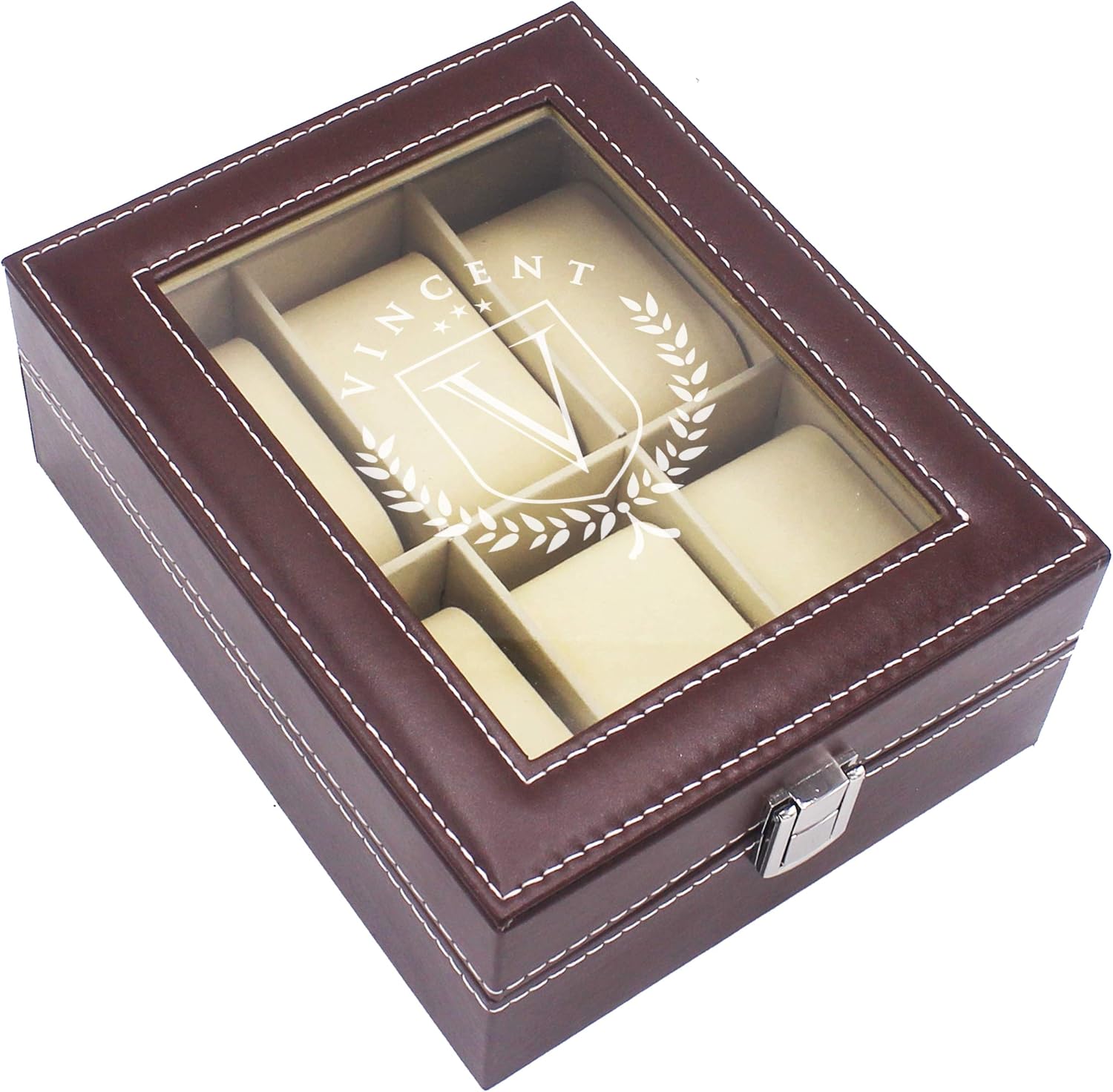 My Personal Memories Custom Personalized 6 Slot Watch Storage Box and Glass Display Case - Customized with Your Engraved Style Choice (Black)