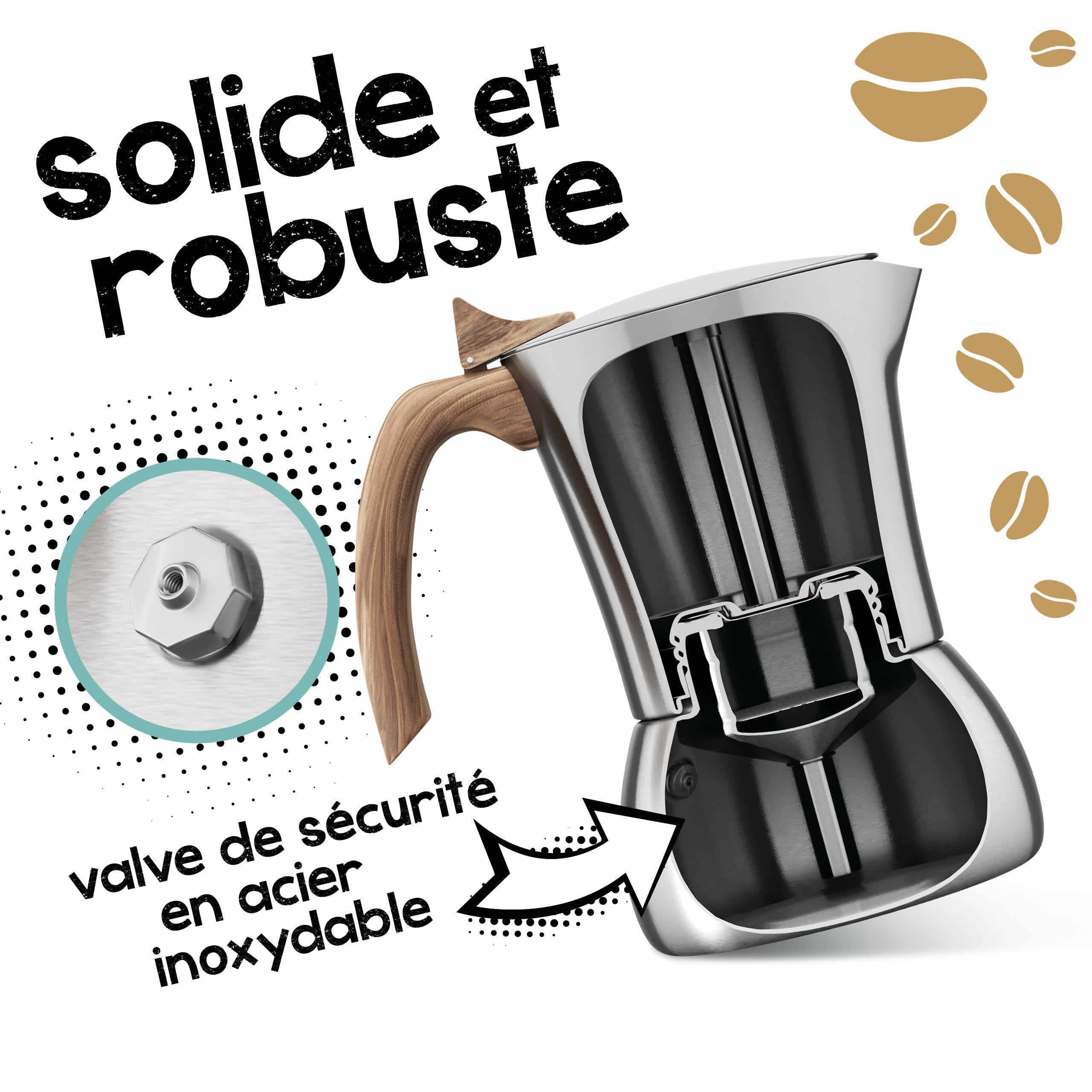 Morgenheld FLOW Cafetière italienne en acier inoxydable 4 tasses (200 ml) – pour induction, gaz, électrique et céramique – sans aluminium, insert amovible lavable au lave-vaisselle