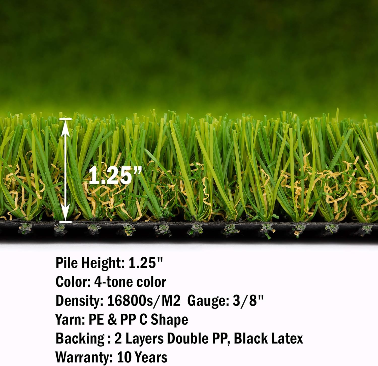 Realistic Artificial Grass Rug, 4'X6' Carpets for Indoor and Outdoor Use, 1.25" Pile Height Soft and Lush Natural Looking Synthetic Mats