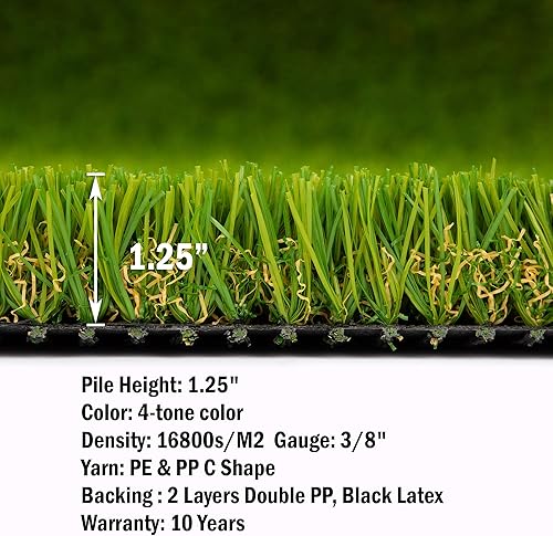 Miniatura 2 de Alfombra de césped artificial realista, alfombras de 7 x 43 pies para uso en interiores y exteriores, altura del pelo de 1.25 pulgadas, alfombras