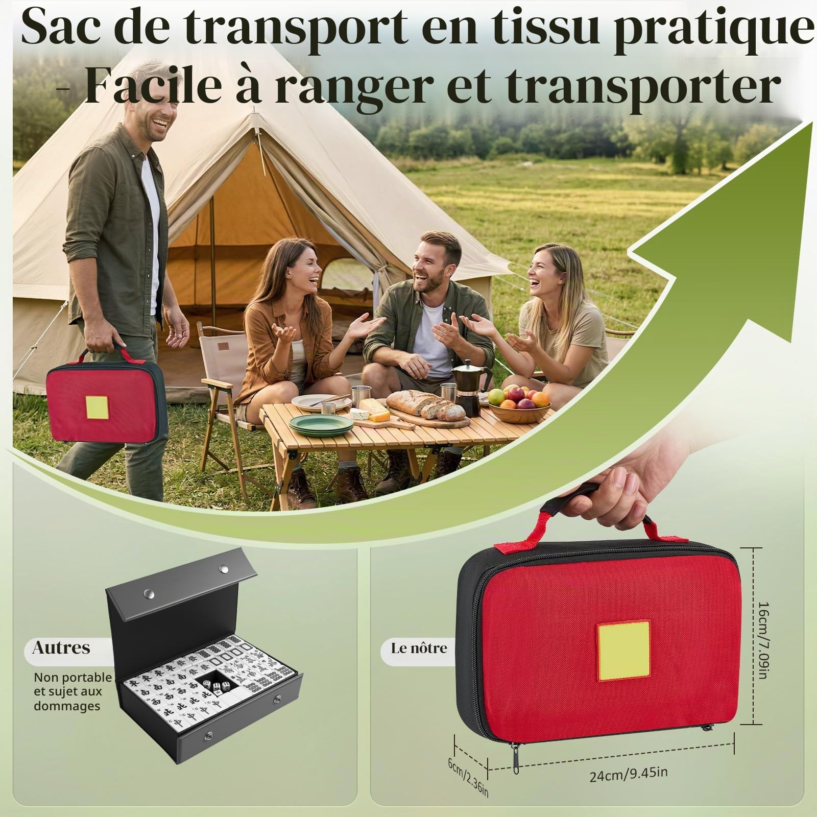 Jeu de Mahjong Chinois Grand Format - Set Complet 146 Pièces avec Étui de Voyage - Pièces 3x2,25 cm Lisibles - Jeu de Société Familial, Emballage en Sac en Tissu