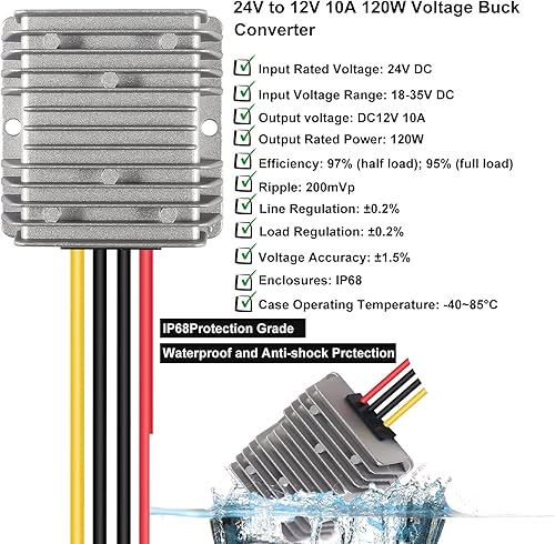 Miniatura 3 de DC 24 V reductor a CC 12 V CC CC regulador impermeable transformador de alimentación reductor de fuente de alimentación, convertidor de voltaje