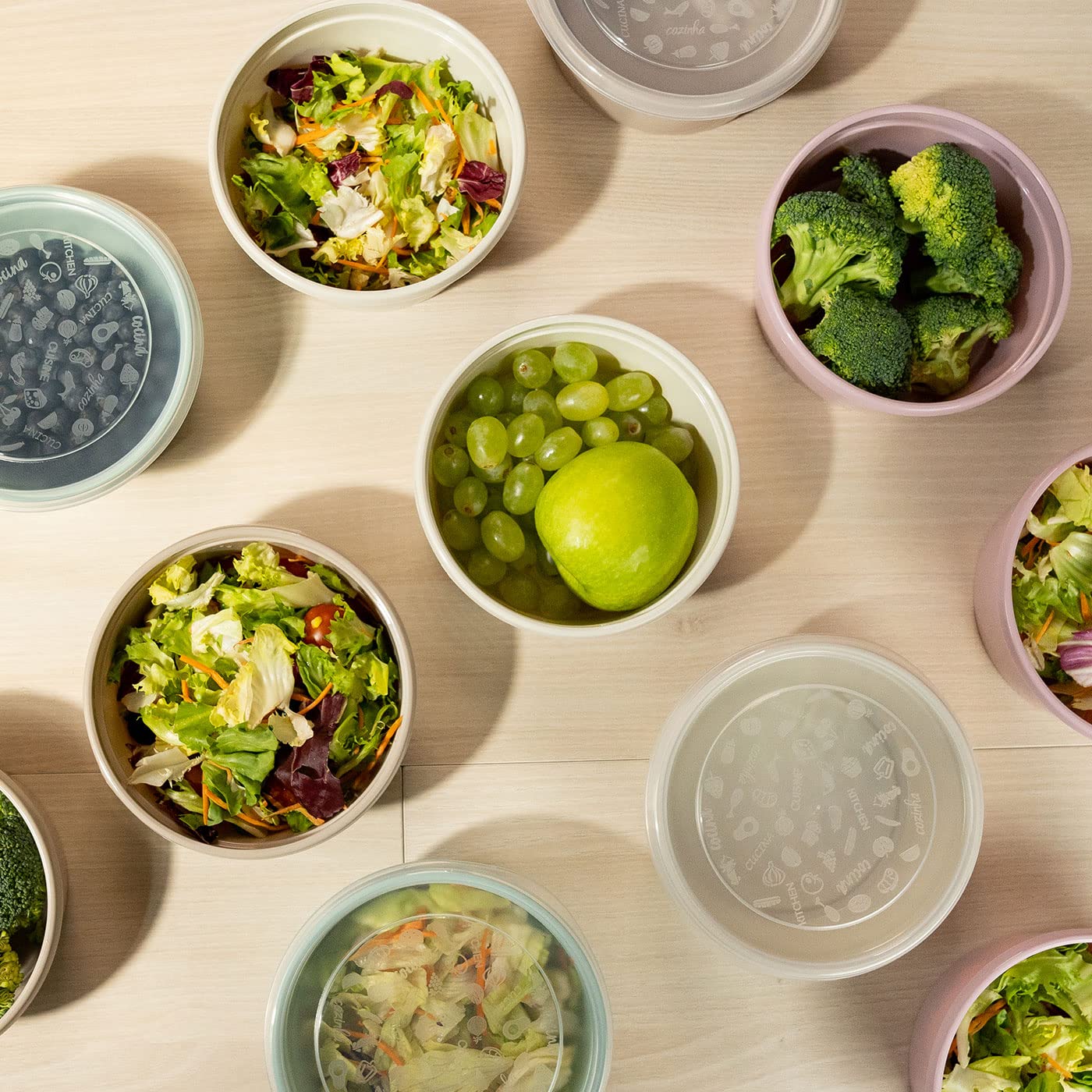 Confezione da 12 contenitori per alimenti 1L, contenitori rotondi in plastica, senza BPA, Tappo adatto per microonde, lavastoviglie, congelatore