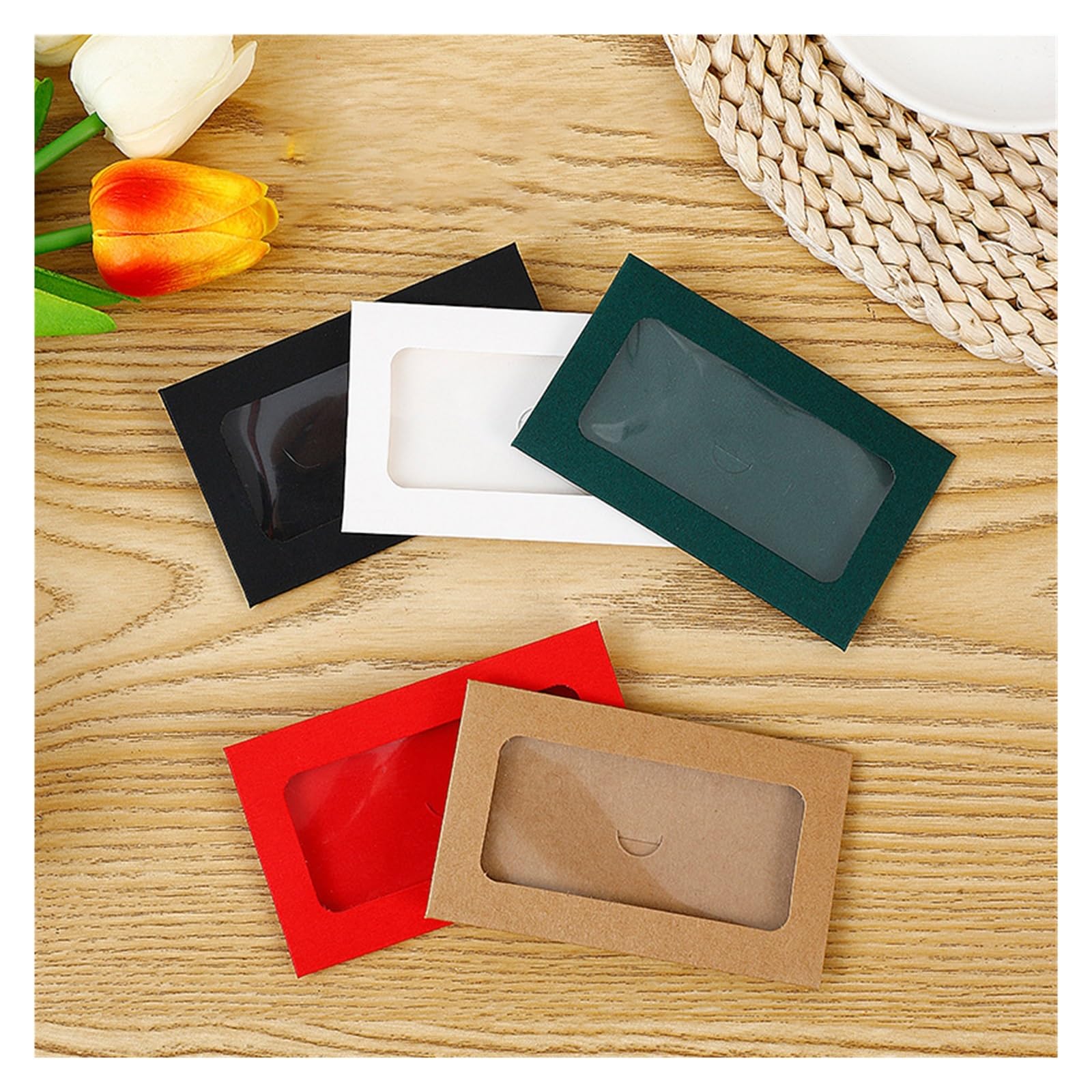 Koperta, Koperty okienne z papieru pakowego 100 szt. Wielokolorowe 10x6cm do przechowywania pocztówek(Black)