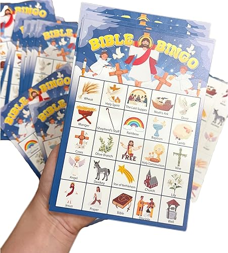 Miniatura 4 de Juego de bingo bíblico para 24 jugadores, juego de bingo para adultos, actividad de la iglesia dominical cristiana de Jesús, tarjetas de bingo de