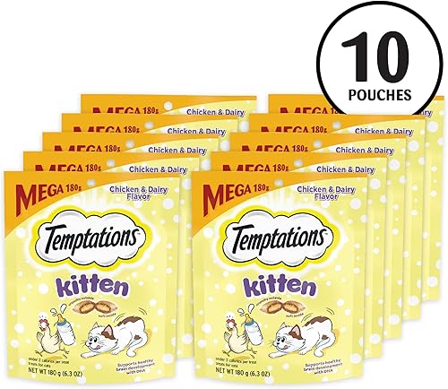 Miniatura 2 de Temptations Kitten Crunchy and Soft Treats sabor pollo y lácteos, bolsa de 6.3 onzas, (paquete de 10)