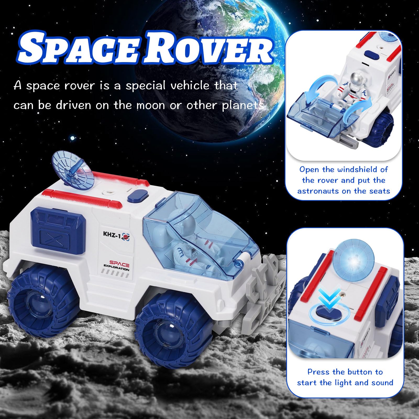 Set da gioco astronautica con luce e suono per ragazzi e ragazze, con 3 personaggi astronauti, 1 razzo spaziale, 2 rovers spaziali, 1 navetta, Astro Venture