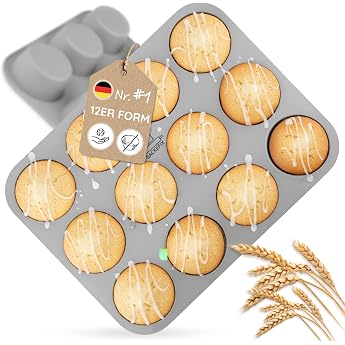 Backefix Flexi 12 Large Silicone Muffin Moulds for 12 Muffins 6.5 cm and 3 cm High Non-Stick Muffin Moulds Silicone German Standard BPA Free Large Silicone Mould Muffins 12 Dishwasher Safe